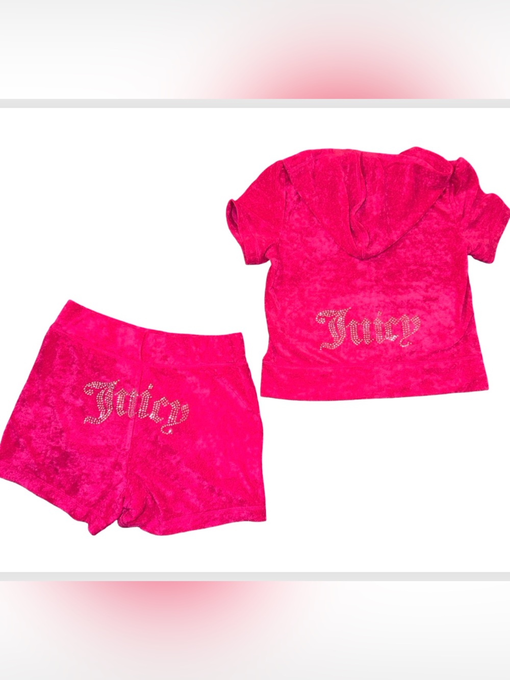 JUICY COUTURE BLING RHINESTONE TERRY CLOTH VIXEN PINK SHORT-SLEEVE & SHORT SET